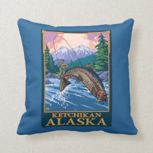 Fly Fishing Scene - Ketchikan, Alaska Throw Pillow