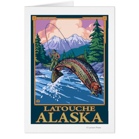 Fly Fishing Scene - Latouche, Alaska Cards (Front)
