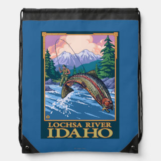 Fly Fishing Scene - Lochsa River, Idaho Drawstring Bag
