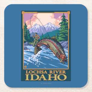 Fly Fishing Scene - Lochsa River, Idaho Square Paper Coaster
