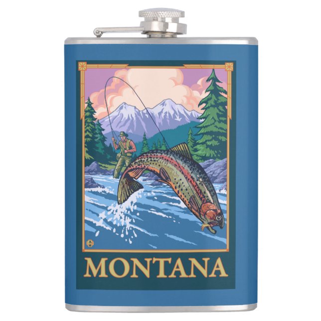 Fly Fishing Scene - Montana Flask (Front)