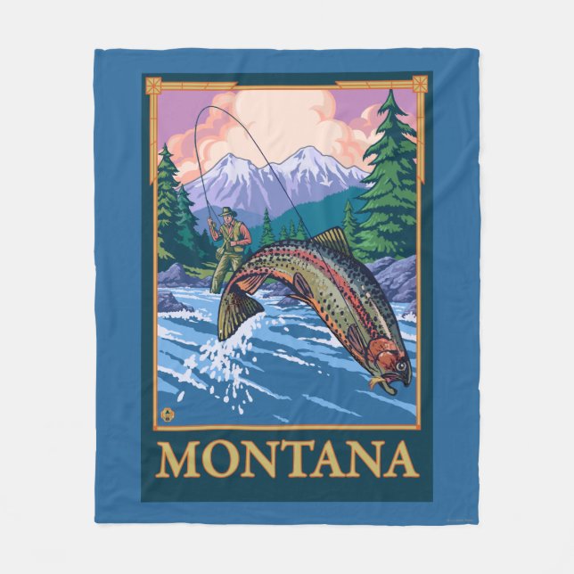 Fly Fishing Scene - Montana Fleece Blanket (Front)