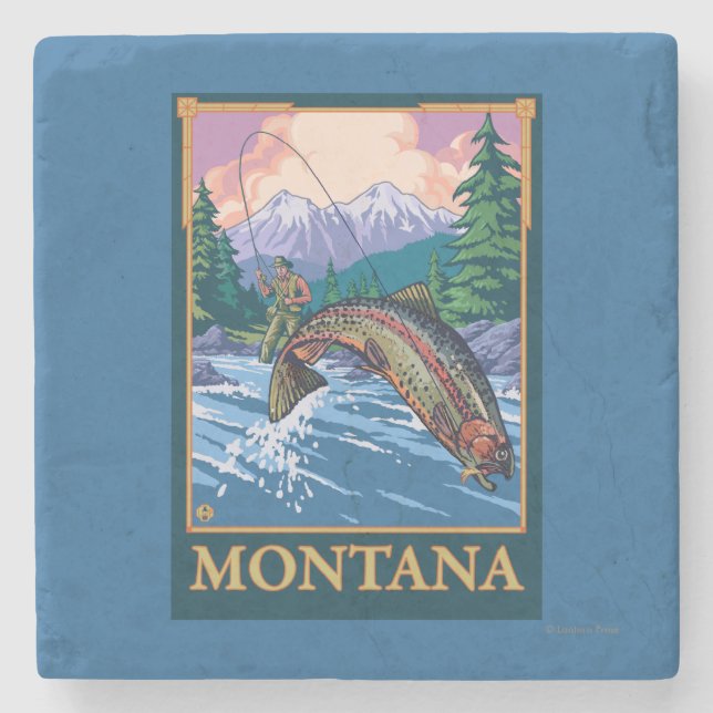 Fly Fishing Scene - Montana Stone Coaster (Front)