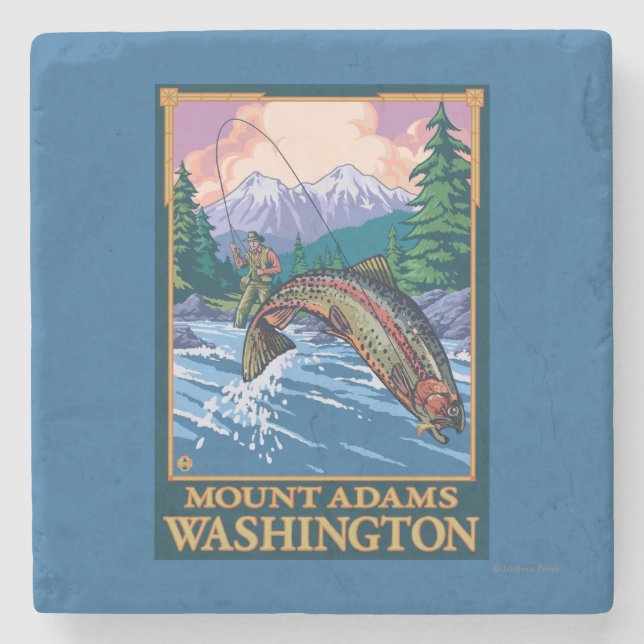 Fly Fishing Scene - Mount Adams, Washington Stone Coaster (Front)