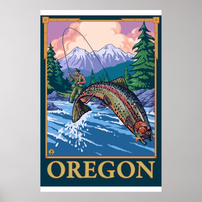 Fly Fishing Scene - Oregon Poster (Front)