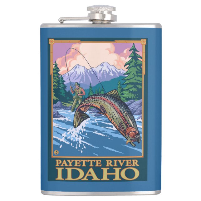 Fly Fishing Scene - Payette River, Idaho Flask (Front)