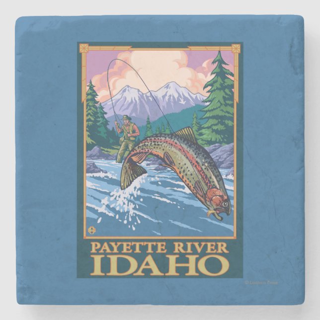 Fly Fishing Scene - Payette River, Idaho Stone Coaster (Front)
