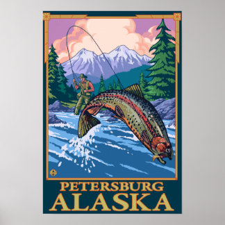 Fly Fishing Scene - Petersburg, Alaska Poster