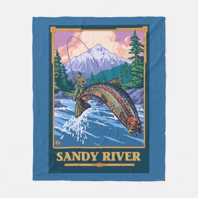 Fly Fishing Scene - Sandy River, Oregon Fleece Blanket (Front)