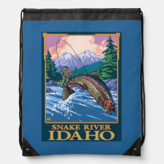 Fly Fishing Scene - Snake River, Idaho Drawstring Bag