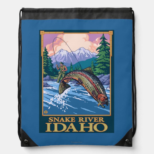 Fly Fishing Scene - Snake River, Idaho Drawstring Bag (Front)