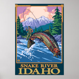 Fly Fishing Scene - Snake River, Idaho Poster