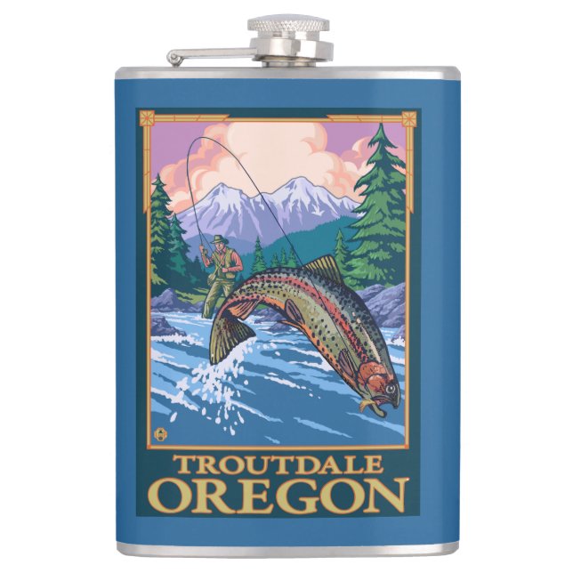 Fly Fishing Scene - Troutdale, Oregon Flask (Front)