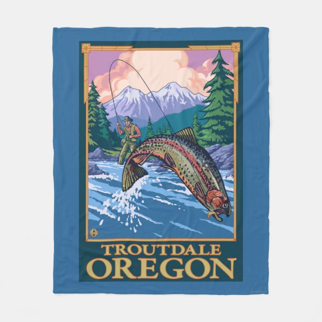 Fly Fishing Scene - Troutdale, Oregon Fleece Blanket (Front)