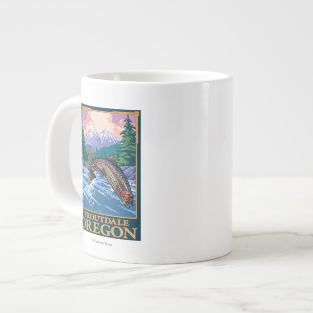 Fly Fishing Scene - Troutdale, Oregon Giant Coffee Mug (Front Left)