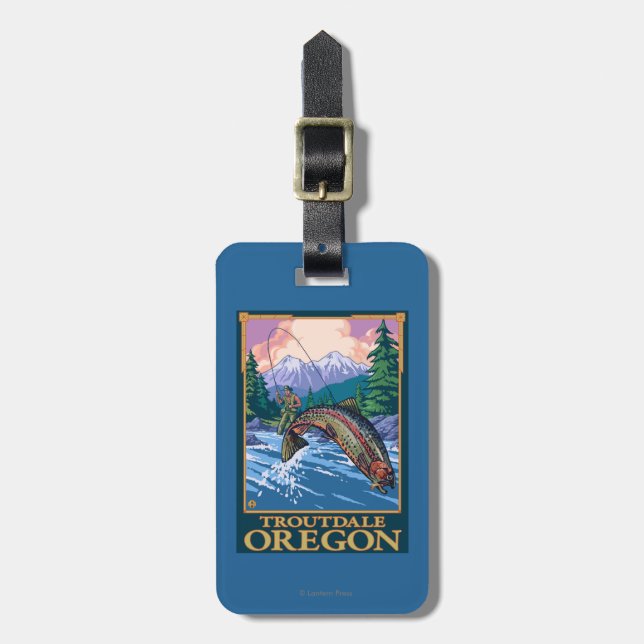 Fly Fishing Scene - Troutdale, Oregon Luggage Tag (Front Vertical)