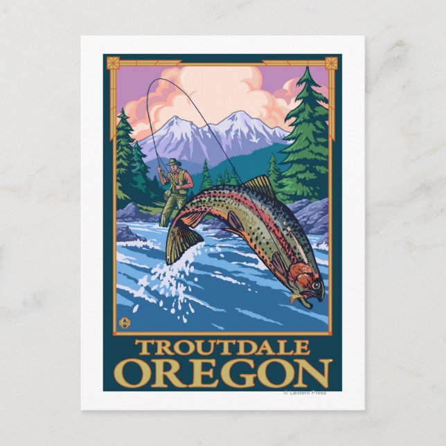 Fly Fishing Scene - Troutdale, Oregon Postcard (Front)