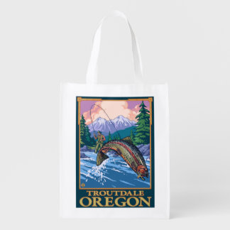 Fly Fishing Scene - Troutdale, Oregon Reusable Grocery Bag