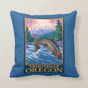Fly Fishing Scene - Troutdale, Oregon Throw Pillow