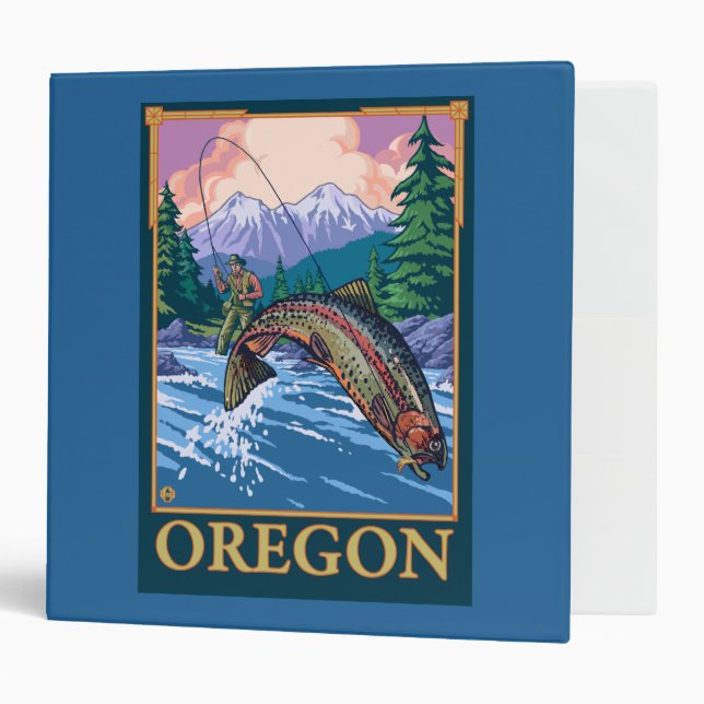Fly Fishing Scene- Vintage Travel Poster Binder (Front/Inside)