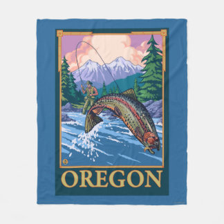 Fly Fishing Scene- Vintage Travel Poster Fleece Blanket