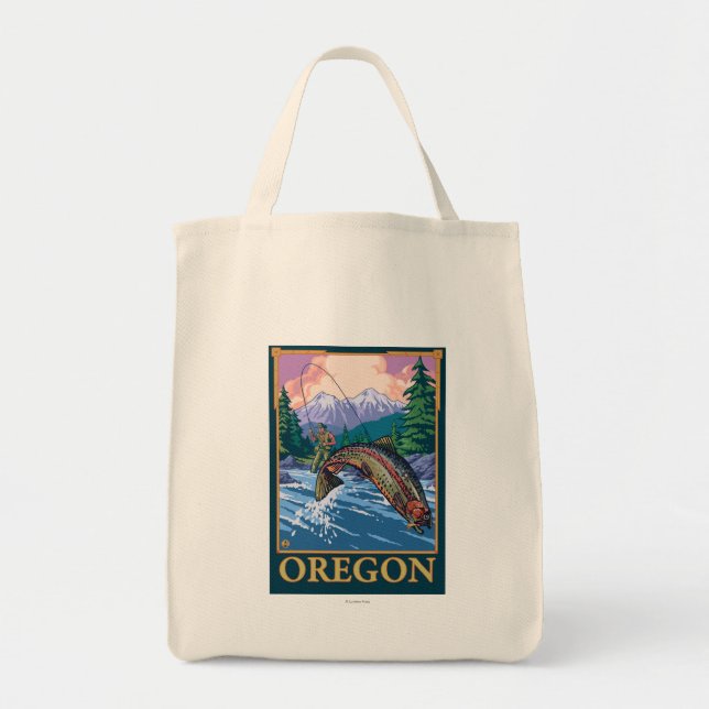 Fly Fishing Scene- Vintage Travel Poster Tote Bag (Front)