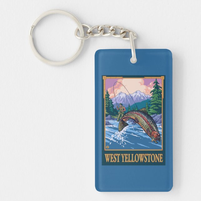 Fly Fishing Scene - West Yellowstone Keychain (Front)