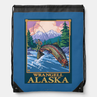 Fly Fishing Scene - Wrangell, Alaska Drawstring Bag