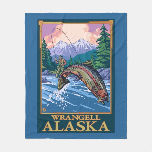 Fly Fishing Scene - Wrangell, Alaska Fleece Blanket (Front)