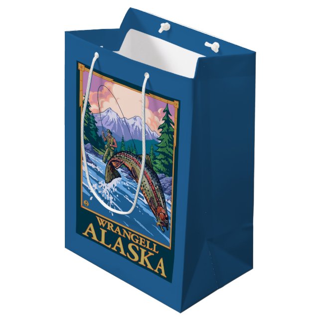 Fly Fishing Scene - Wrangell, Alaska Medium Gift Bag (Front Angled)