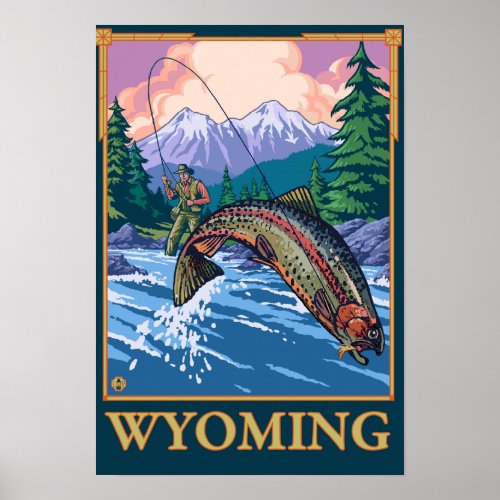 Fly Fishing Scene _ Wyoming Poster