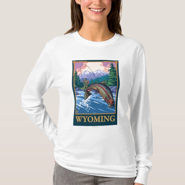 Fly Fishing Scene - Wyoming T-Shirt (Front)