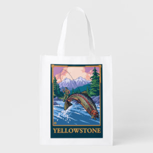 Fly Fishing Scene - Yellowstone National Park Grocery Bag