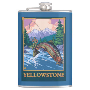 Fly Fishing Scene - Yellowstone National Park Hip Flask