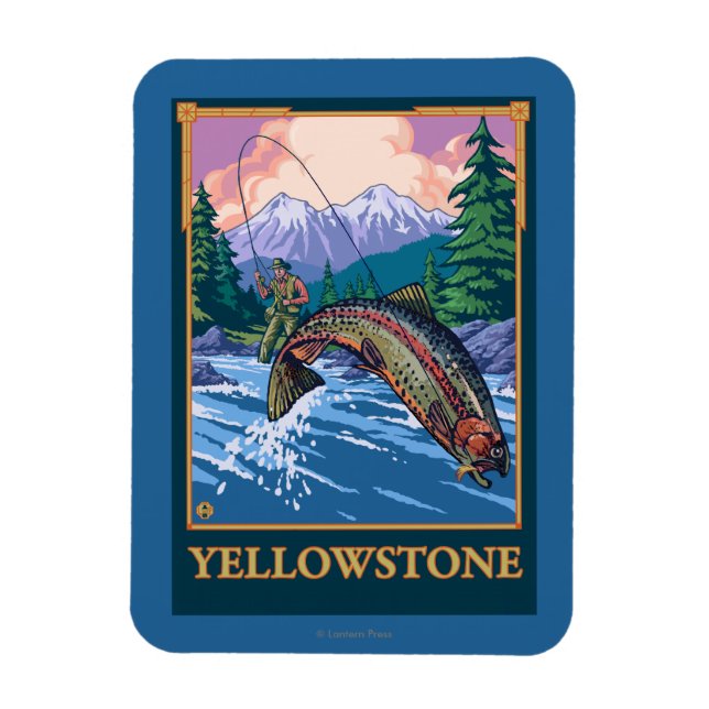 Fly Fishing Scene - Yellowstone National Park Magnet (Vertical)