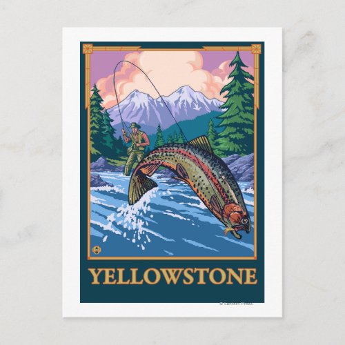 Fly Fishing Scene _ Yellowstone National Park Postcard
