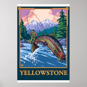Fly Fishing Scene - Yellowstone National Park Poster