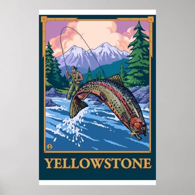Fly Fishing Scene - Yellowstone National Park Poster (Front)