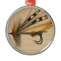 Fly Fishing Silver Lure on Lined Paper Metal Ornament