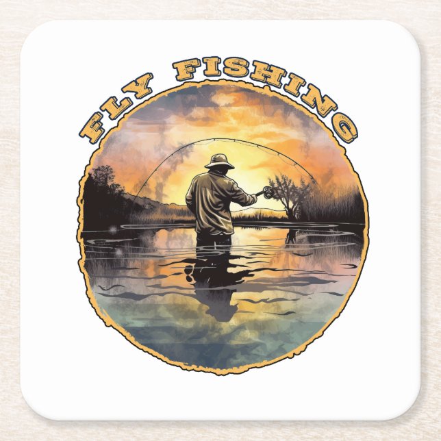Fly Fishing Square Paper Coaster (Front)