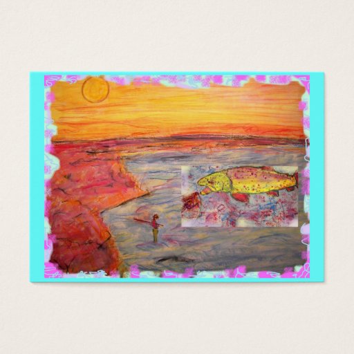 Customizable fly fishing sunset art business cards