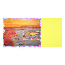 fly fishing sunset art card