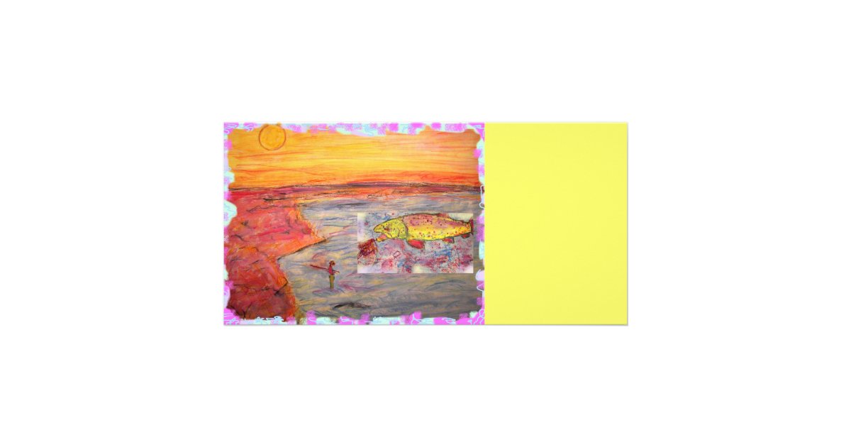 fly fishing sunset art card Zazzle
