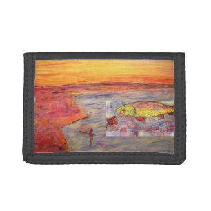 fly fishing sunset art tri-fold wallet