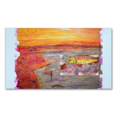 fly fishing sunset business card magnet