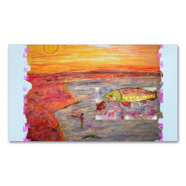 fly fishing sunset business card magnet (Front)