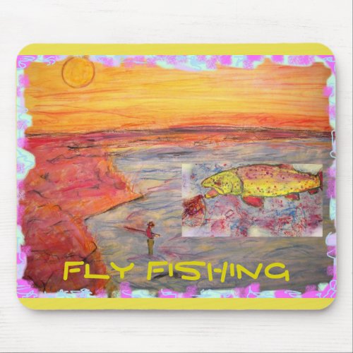 fly fishing sunset design mouse pad