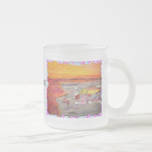 fly fishing sunset frosted glass coffee mug