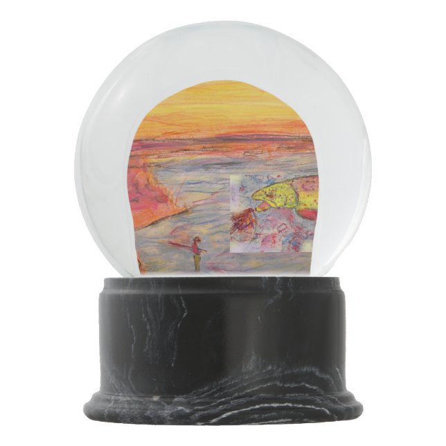fly fishing sunset snow globe (Back)
