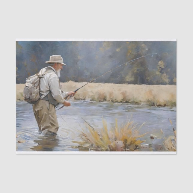 Fly Fishing the River Decoupage Tissue Paper (Front)